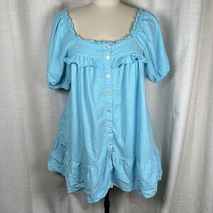 Stoney‎ Clover Lane x Target Blue Ruffle Babydoll Mini Dress Linen Size Small